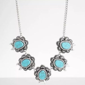 Blossom necklace, turquoise necklace, statement necklace, squash blossom necklace,