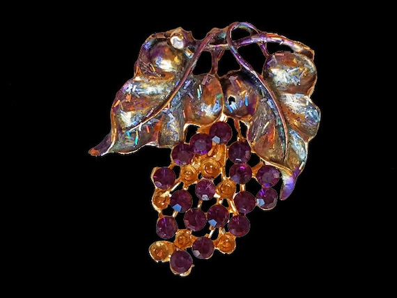 Purple Grape Brooch - Rhinestone Camillot pin, br… - image 8
