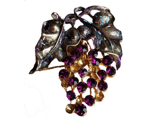 Purple Grape Brooch - Rhinestone Camillot pin, br… - image 1