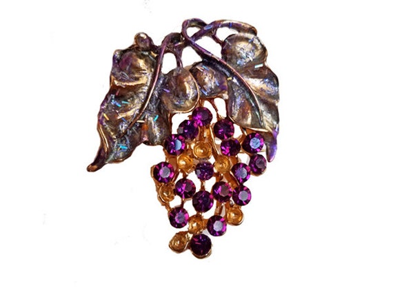 Purple Grape Brooch - Rhinestone Camillot pin, br… - image 4