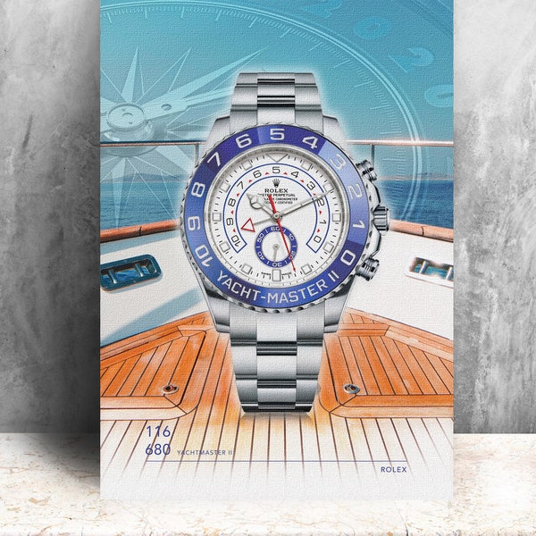 Rolex Yachtmaster II 116680 watch print on canvas. Bold graphic art on canvas