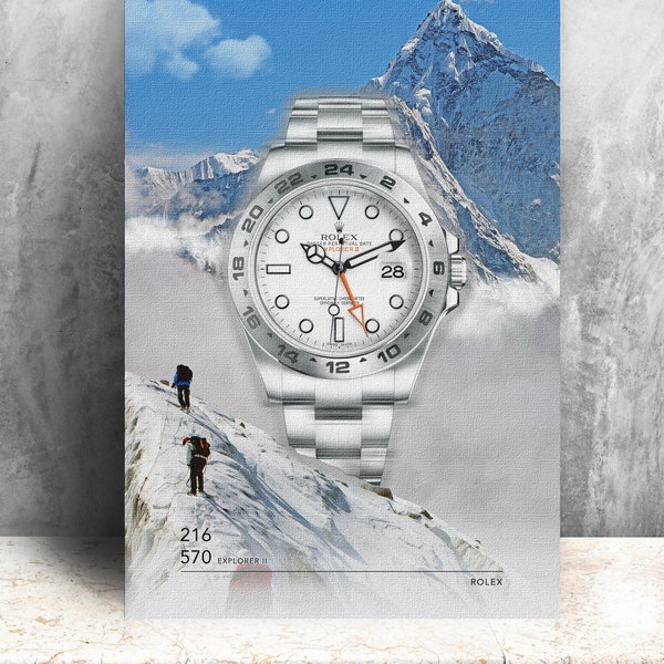 Rolex Explorer II 216570 White dial watch print on canvas. Bold graphic art on canvas