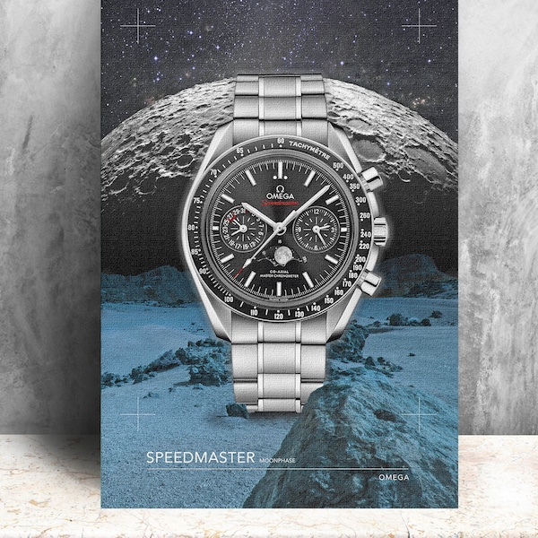 Omega Speedmaster moonphase print on canvas. Bold graphic art on canvas