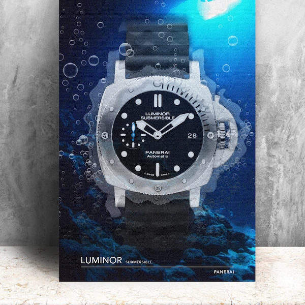 Panerai Luminor Submersible watch print on canvas. Bold graphic art on canvas