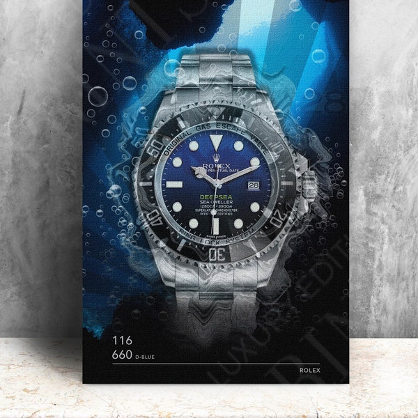 Rolex Sea Dweller 116660 reloj impreso sobre lienzo. Arte gráfico audaz sobre lienzo