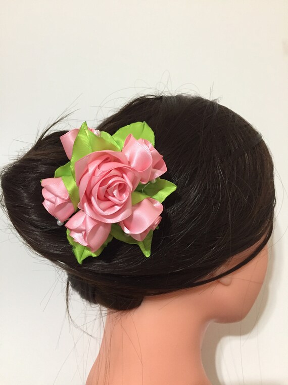 Pink Flower Hair Clip Rose Head Piece Clip Bridal Floral Etsy