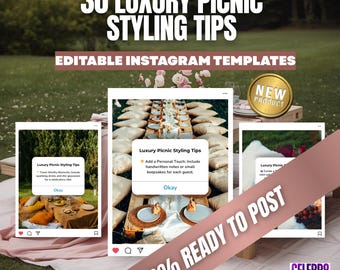 Publicación de Instagram sobre un picnic de lujo, plantilla para redes sociales de negocios de picnic de lujo, publicación editable en Canva para Instagram sobre un planificador de eventos de picnic, picnic emergente