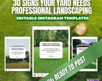 Publicaciones de Instagram sobre paisajismo, plantillas para redes sociales de paisajistas, plantillas editables de Canva para negocios de paisajismo, ideas de marketing de paisajismo