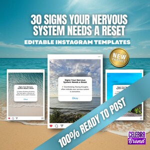 Modelos para Instagram de Coaching do Sistema Nervoso, Posts para Redes Sociais sobre Gestão do Estresse, Marketing Corpo-Mente, Pacote de Conteúdo para Relaxamento e Reequilíbrio, Canva