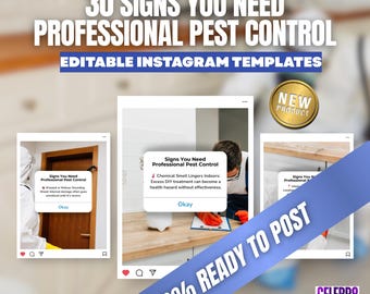 Pest Control Social Media Templates, Exterminator Business Instagram Posts, Bug Removal Services Canva Templates, Rodent Removal Services