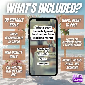 デスティネーションウェディングソーシャルメディアテンプレート、ウェディングプランナー向けInstagramリール、ウェディングプランナー向けプロモーションテンプレート、TikTok動画、クイズリール 画像 2