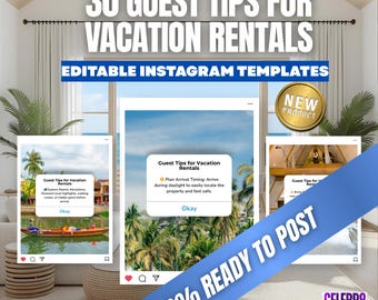 Airbnb Social Media Templates, Airbnb Instagram Posts, Airbnb Marketing Ideas, VRBO & Vacation Rental Instagram Templates, Canva Editable