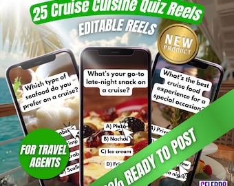 Cruise Cuisine Quiz Reels, Cruise Reels, Cruise TikTok Video, Cruise TikTok Post, Cruise Social Media Posts, Cruise Travel Agent Post, Canva