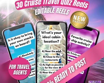 クルーズクイズリール、クルーズ旅行代理店リール、クルーズコンテンツアイデア、TikTok向けクルーズマーケティング、クルーズプランナーソーシャルメディアテンプレート、インスタ