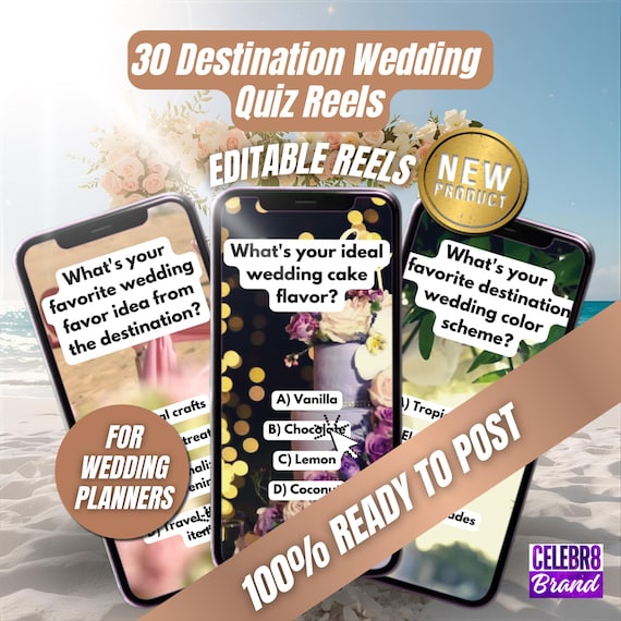 Destination Wedding Social Media Templates, Wedding Planner Instagram Reels, Wedding Planner Promotion Templates, TikTok Videos, Quiz Reels