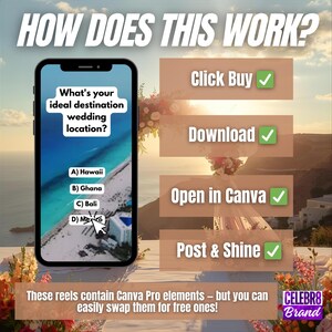 デスティネーションウェディングソーシャルメディアテンプレート、ウェディングプランナー向けInstagramリール、ウェディングプランナー向けプロモーションテンプレート、TikTok動画、クイズリール 画像 4
