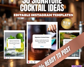 Mobile Bartender Instagram Posts, Mobile Bar Social Media Templates, Bar Marketing Canva Templates, Cocktail Drinks Social Media Post, Flyer