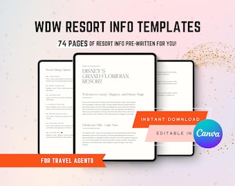 Plantillas de resorts de WDW para agentes de viajes / Preescritas, editables y personalizables en Canva (descarga digital)