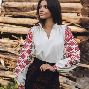 Womens Traditional Vyshyvanka Blouse – Embroidered Ukrainian Shirt, Folk Linen Top, Ukrainian Design, Authentic Ethnic Clothing - Christmas