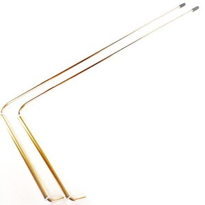 May include: Two gold-colored metal curtain rods with black plastic end caps.