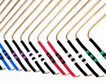 Brass Dowsing Rods with Beaded Handles: Divining L-Rods (Pair)