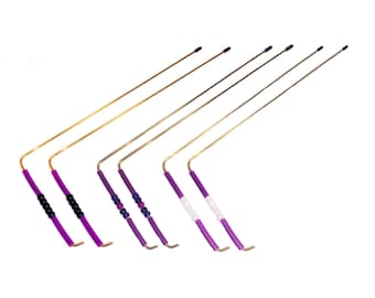Brass Dowsing Rods with Beaded Purple Handles: Divining L-Rods