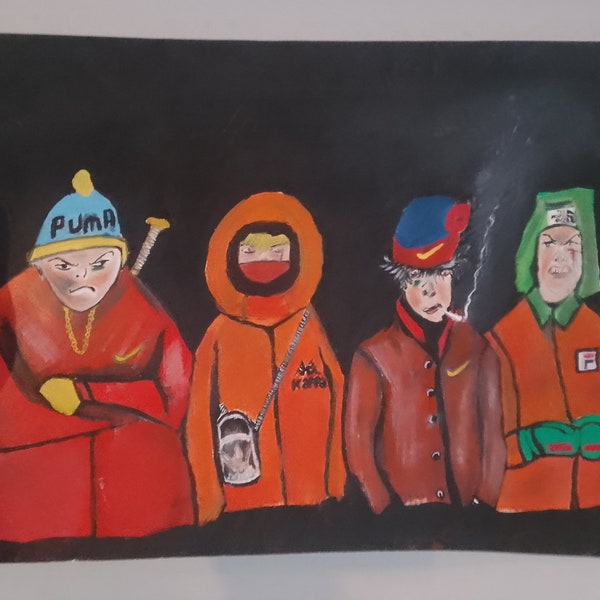 South Park. UK Road Man style. Inks and acrylics.