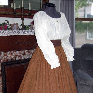 Civil War Era Western Trek Pioneer Victorian Dress - Caramel Brown Paisley Pattern; All Three Pieces Included