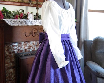 Victorian, Civil War Era Dress – Purple Print Pioneer Outfit, 3-Piece Set