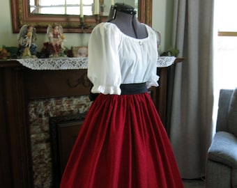 Civil War Western Trek Pioneer Victorian Era Dress - Lovely Floral Print on Red;  All Three Pieces Included
