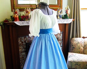 Victorian Inspired Dress – Pioneer Trek, Light Blue Cotton Print, Three Piece Set