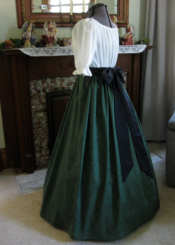 Civil War Victorian Style Dress - Dark Green Cotton Skirt, Sash, Blouse  (three Pieces) - Etsy
