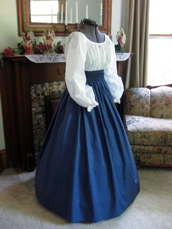 Civil War Era Western Trek Pioneer Victorian Dress Antique Design in Blue  All Three Pieces Included 