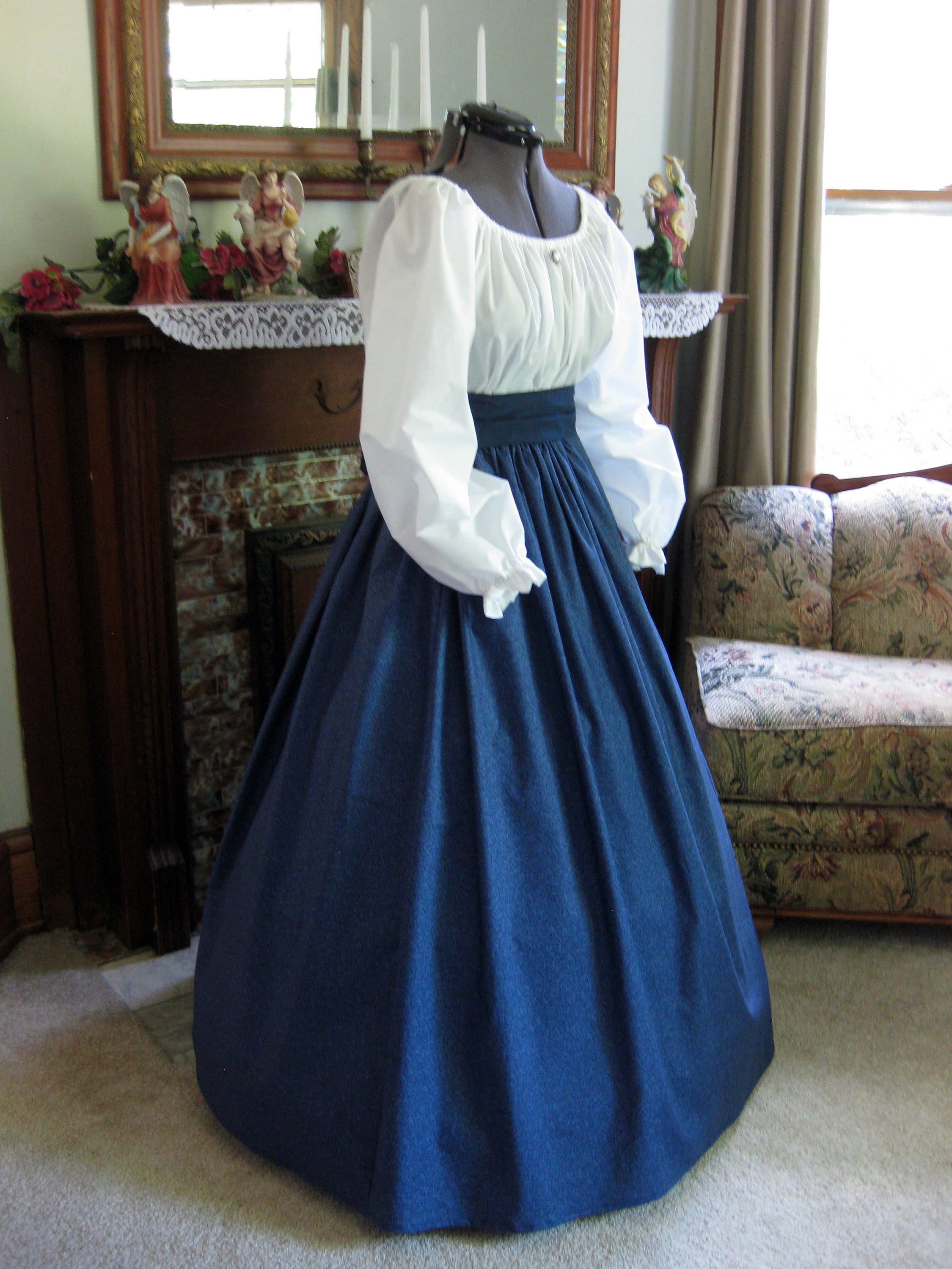 Civil War Era Western Trek Pioneer Victorian Dress Antique Design in Blue  All Three Pieces Included 