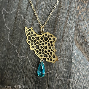 18K guldpläterat halsband med Irankarta, blå kristall, persisk design