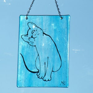 Fused Glass Curious Cat Sun Catcher/Wall Hanging