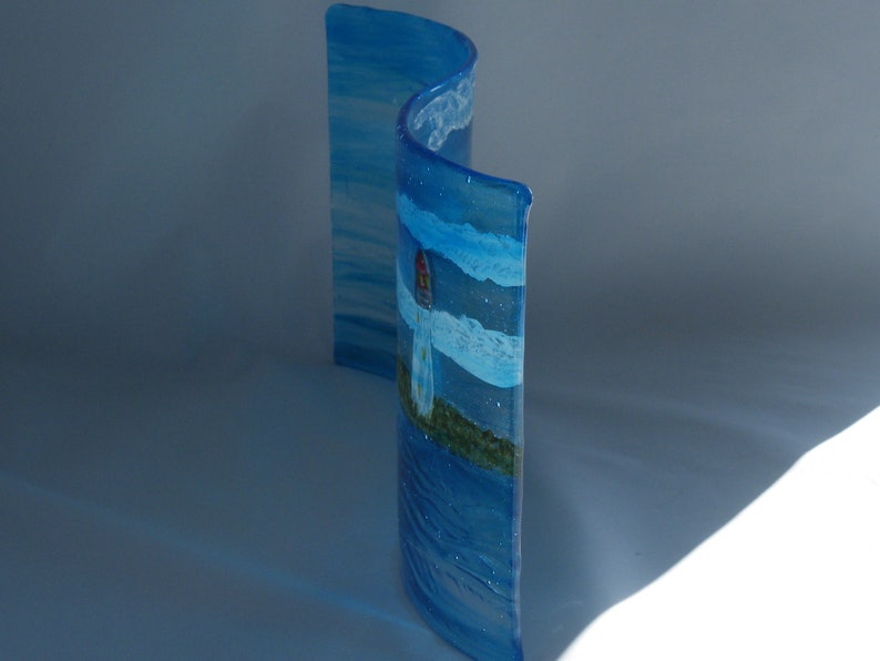 Fused Glass Lighthouse with Sailboats