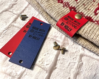 Personalized Faux Leather Knitting Tags, Custom Sewing Labels