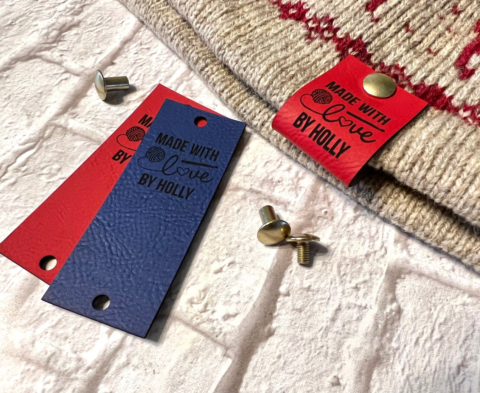 Custom Faux Leather Knitting Tags With Rivets, Handmade Clothing Labels ...