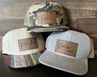 Personalized Family Hats | Custom Faux Leather Patch, Matching Hats