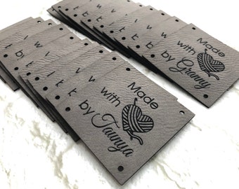 Custom Faux Leather Knitting Tags, Crochet Labels, Sew in Tags
