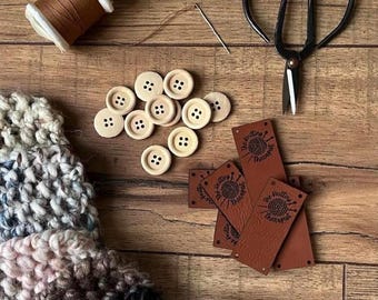 Custom Faux Leather Handmade Tags, Knitting Crochet Labels (1 x 2.25)
