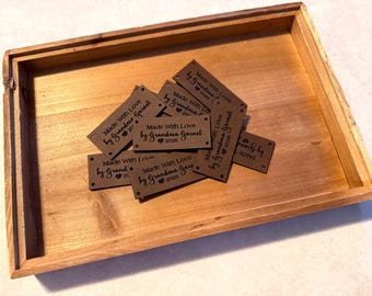 Custom Faux Leather Handmade Item Tags, Crochet & Knitting Labels (1x2.25)
