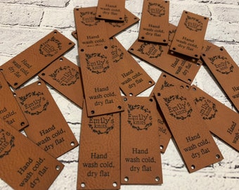Personalized Faux Leather Knitting Tags, Custom Sewing Labels