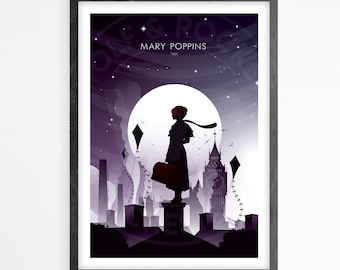 Mary Poppins Filmplakatdruck, Wandkunst, minimalistisches Plakat, Filmplakat