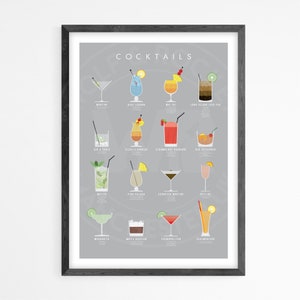 Póster de cóctel, póster minimalista, decoración del hogar, arte mural, arte mural de cocina, regalo de cóctel