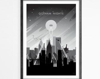 Gotham Nights, Filmposter, Wandkunst, minimalistisches Plakat, Filmplakat