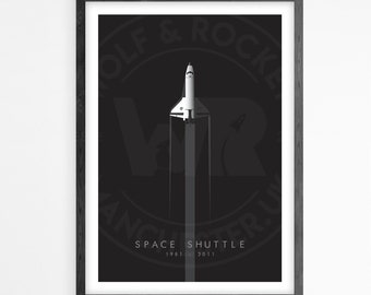 NASA, Space Shuttle, Minimalist  Poster Print, space art print. outer space art