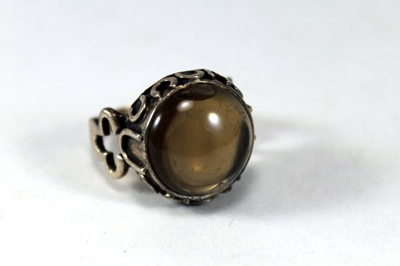 Smokey Quartz Horse Shoe Sterling Silver Ring, siz