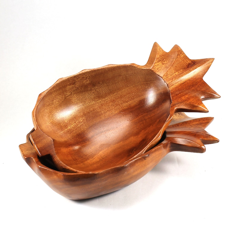 Vintage Set of Two Wooden Pineapple Bowls Made in Etsy